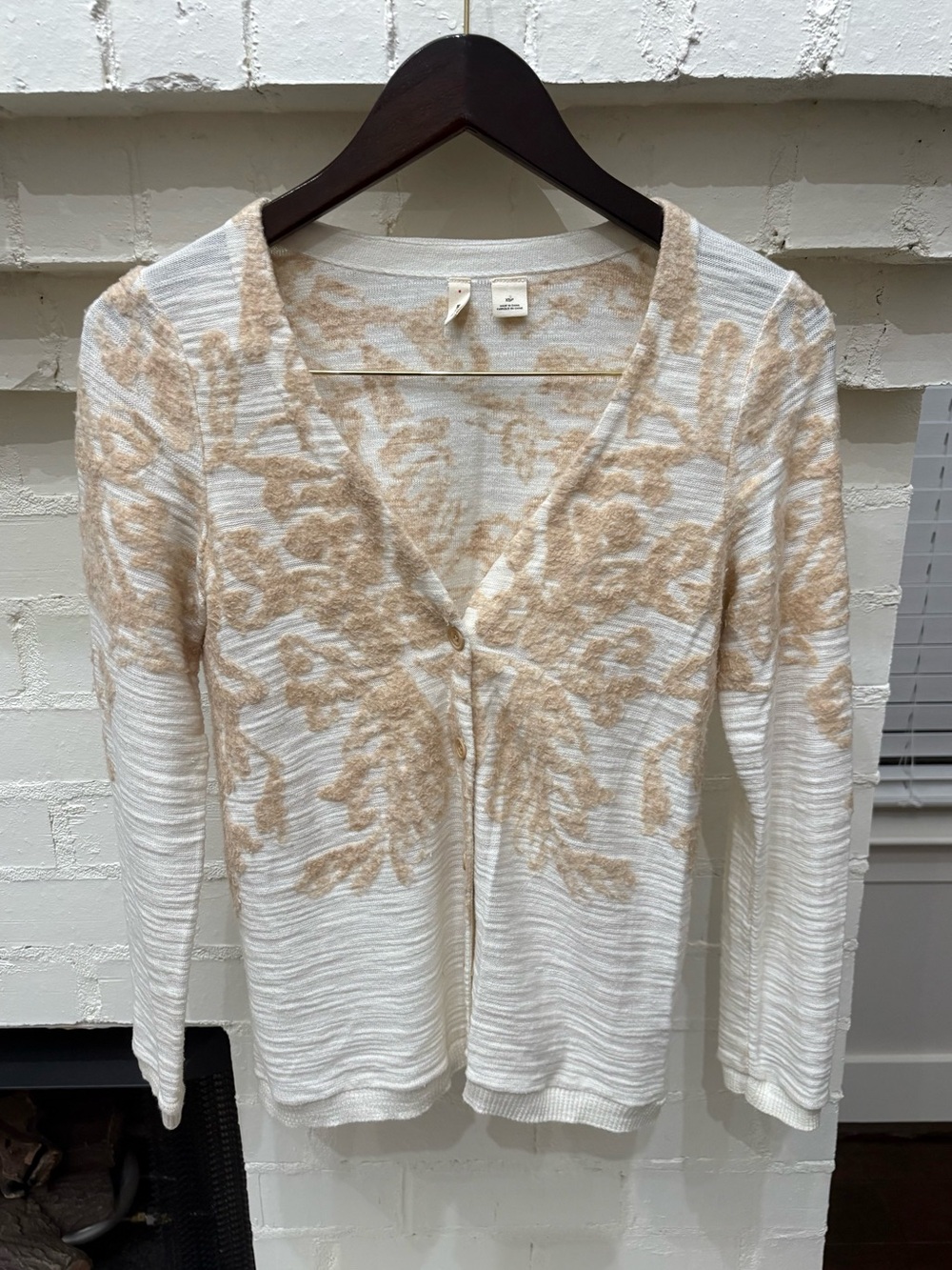 Moth Cream and Tan Floral V-Neck Cardigan